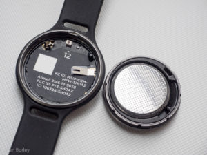 The insides of a Misfit Shine fitness activity tracker.